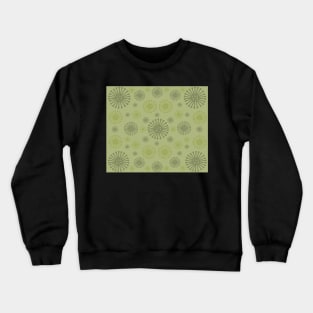 Gently on the Green. A tranquil design featuring wagon wheels in soft olive and mossy green tones. Crewneck Sweatshirt